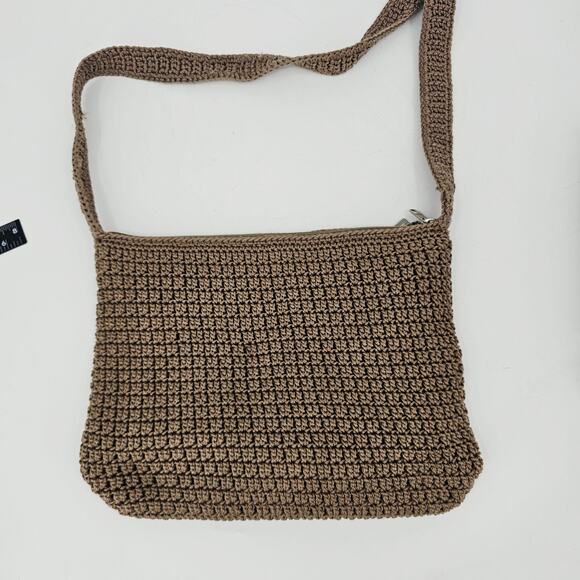 Jacqueline Ferrar 80's tan brown crocheted shoulder bag boho bohemian minimalist - Picture 6 of 12